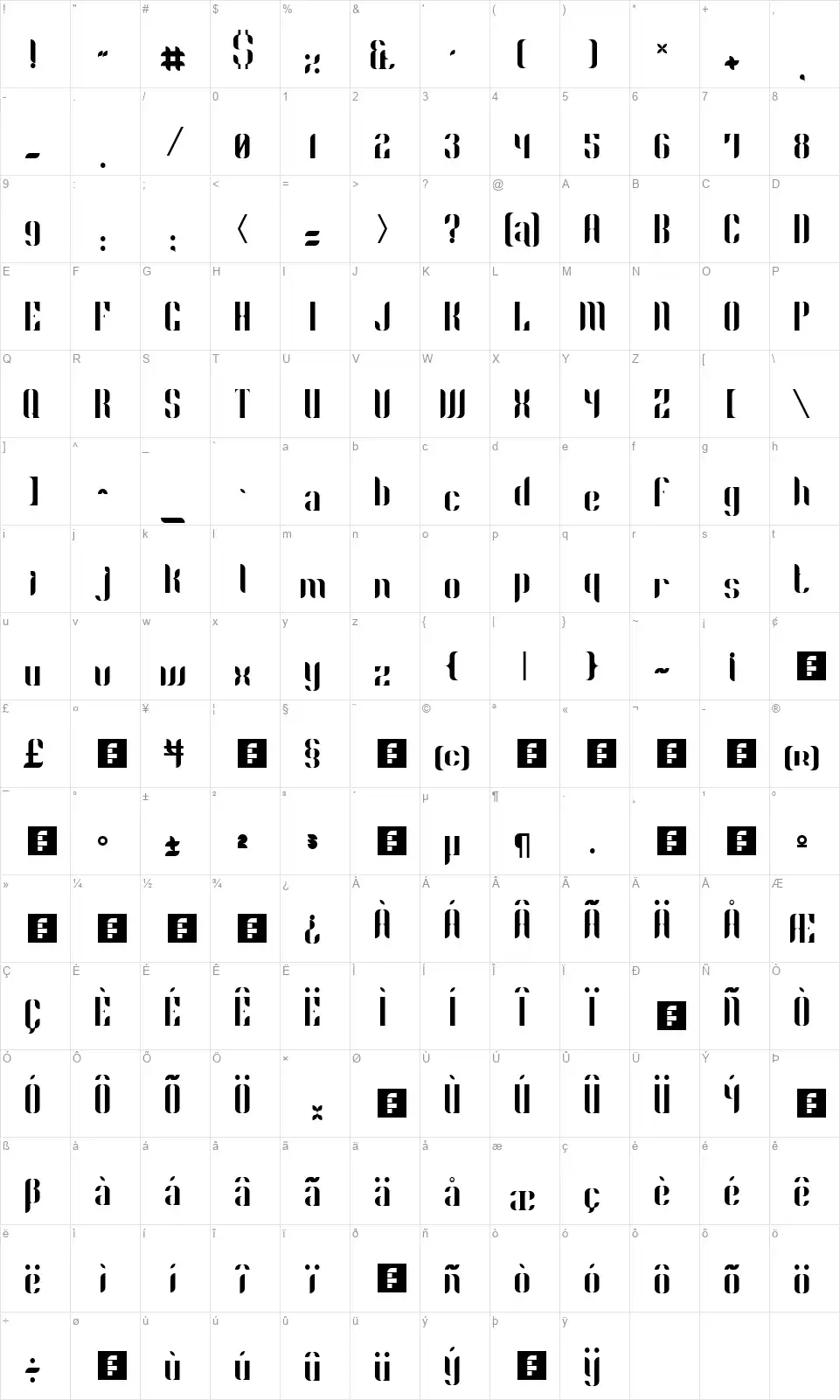 Phyllonfont character map