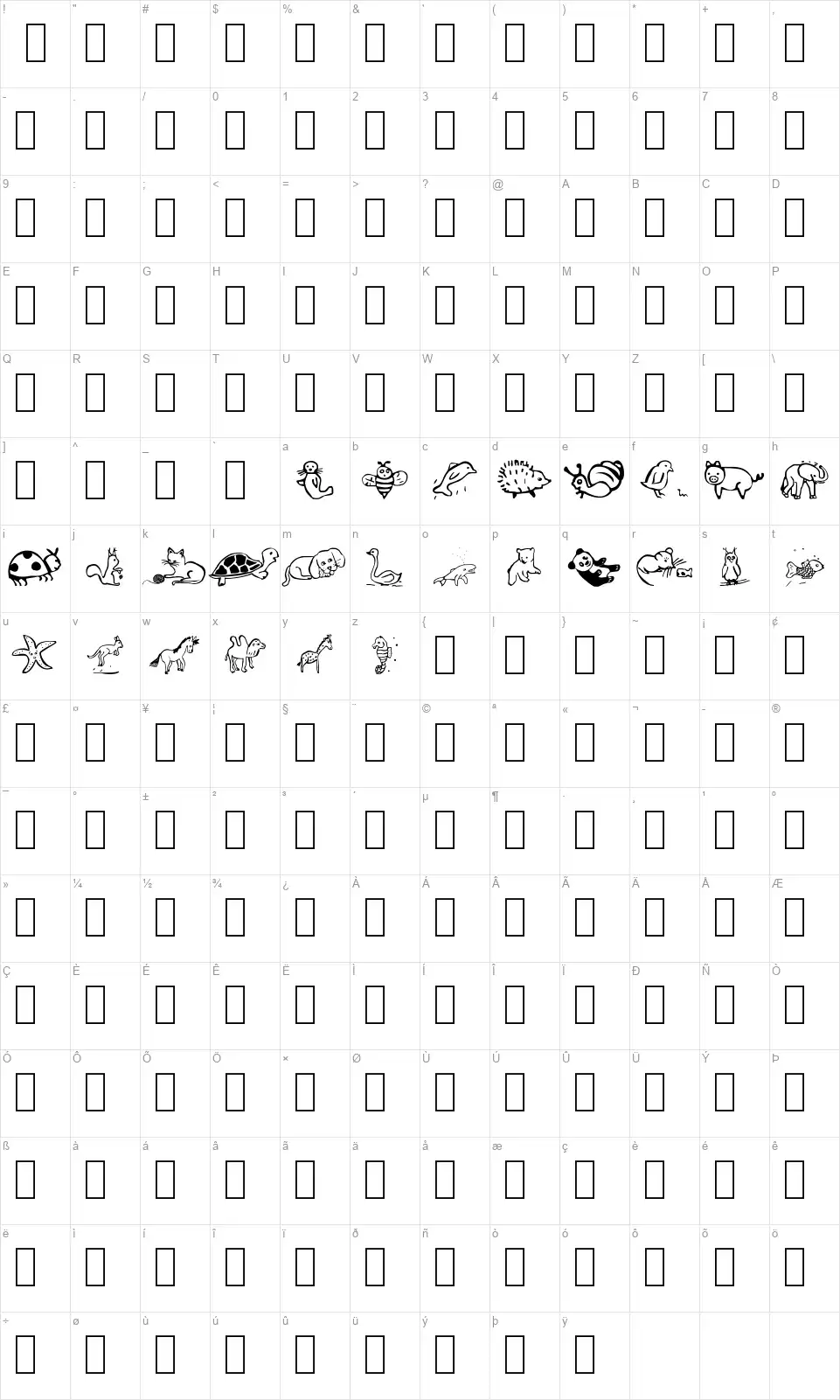 Pict' Animosfont character map