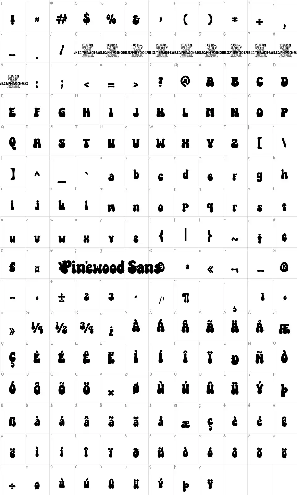 Pinewood Sansfont character map