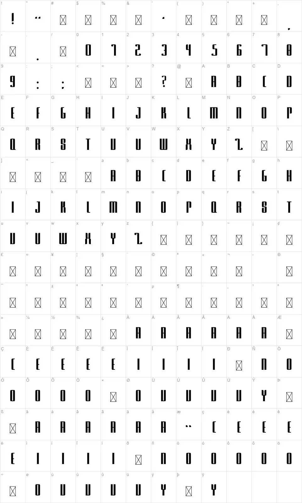 PingPongfont character map