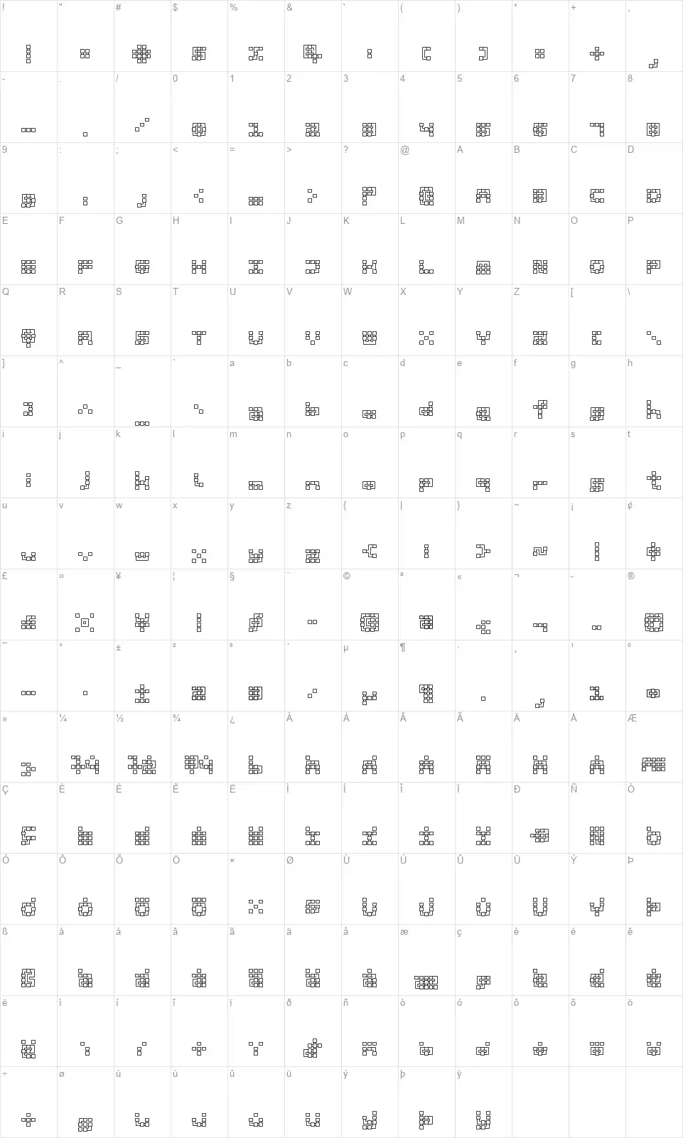 PipeSquare Roundedfont character map