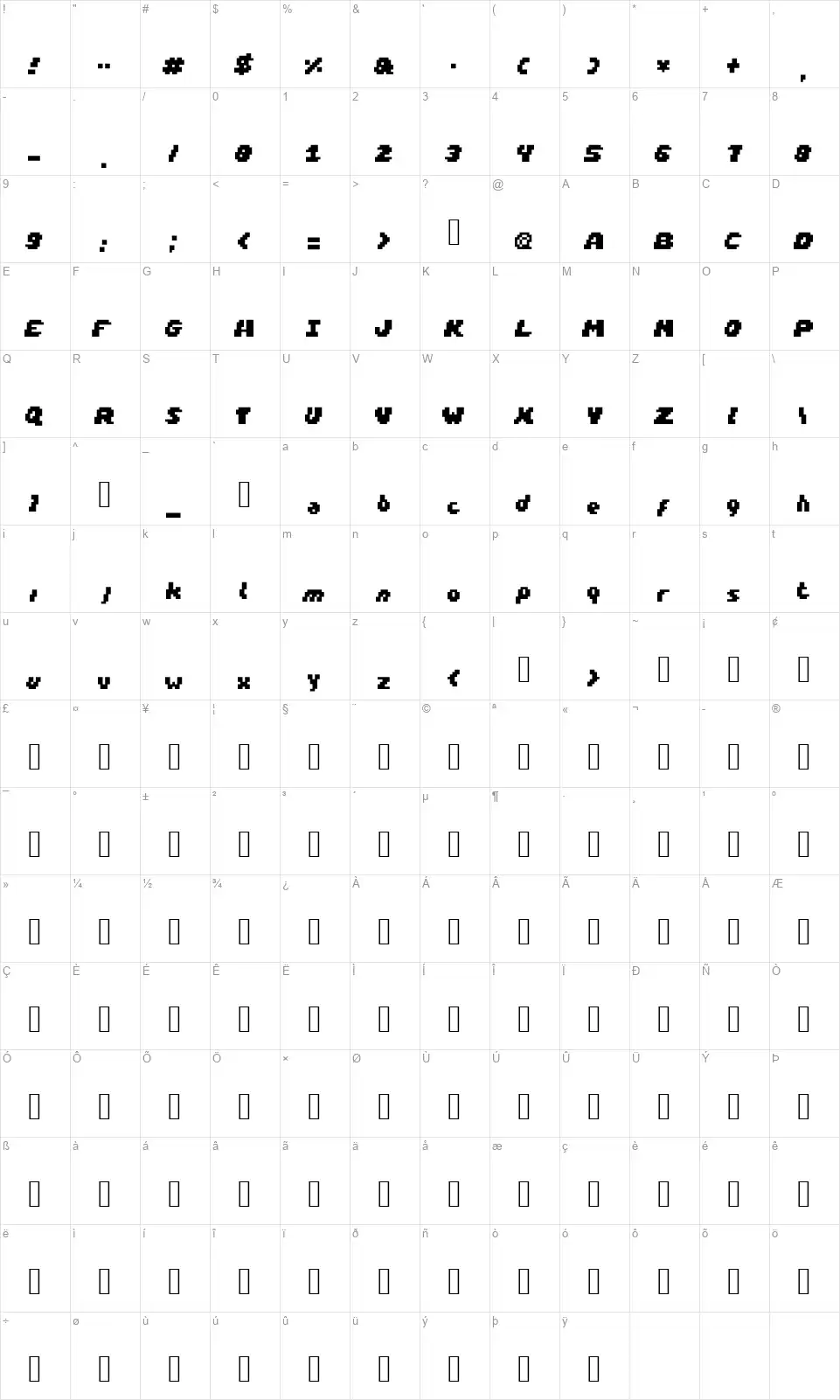 PixAmusefont character map