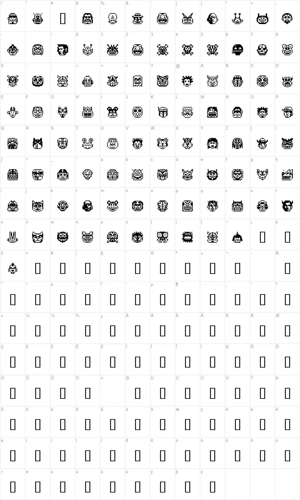 Pixel Freaksfont character map