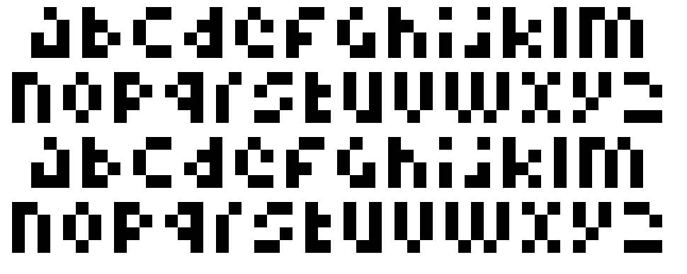 Pixelminimal písmo Exempláře