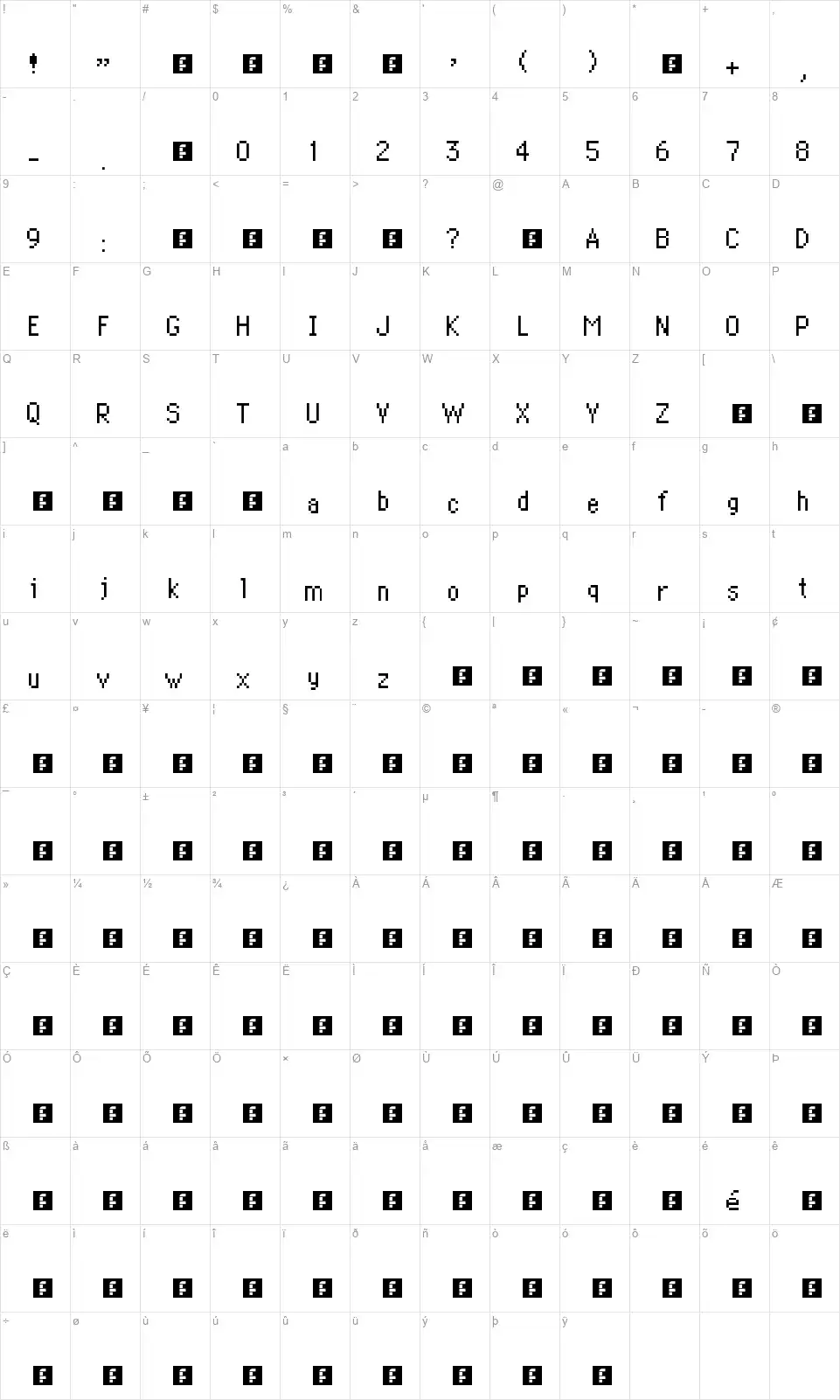 PKMN Mystery Dungeonfont character map