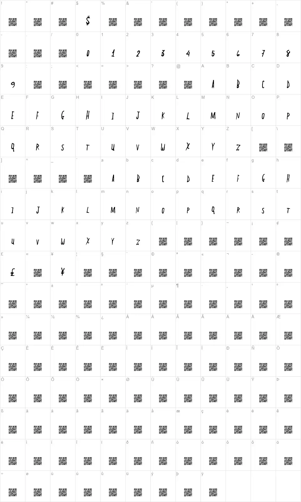 Plain Linesfont character map