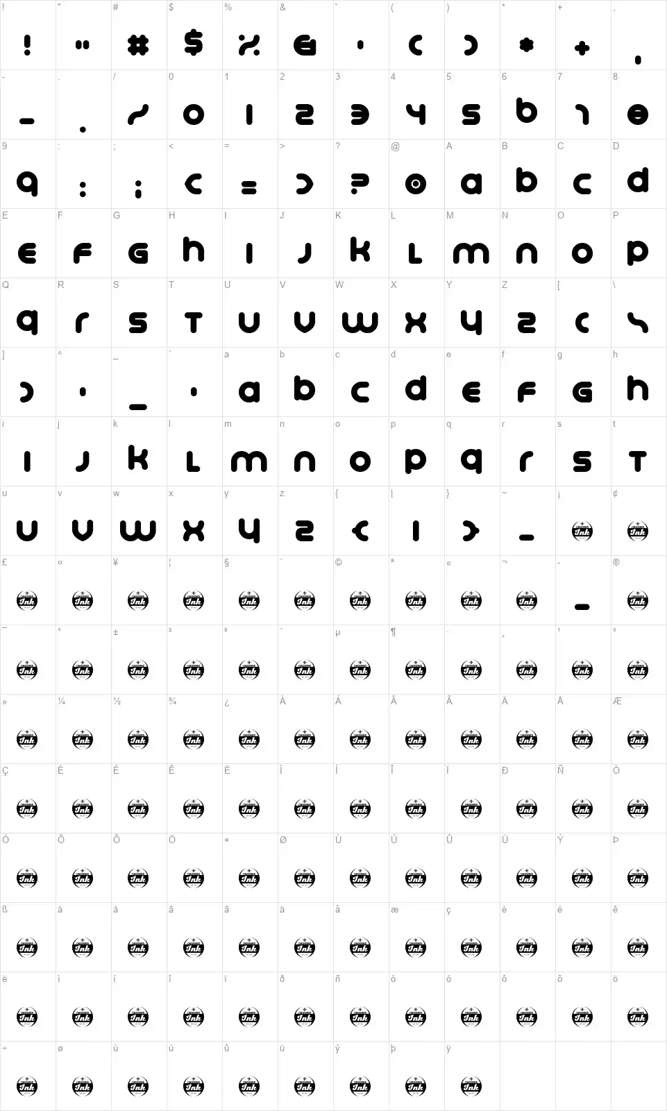 Platonicafont character map