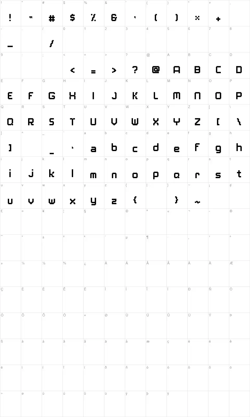 Play Me Gamesfont character map