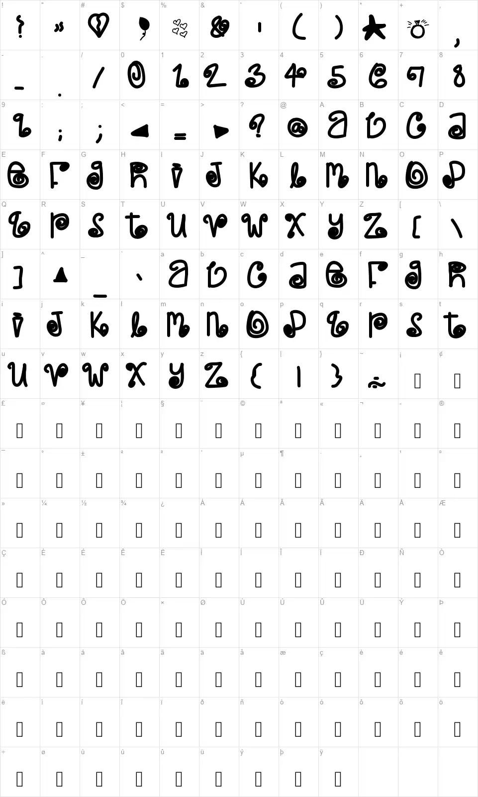 Poetic Justicefont character map