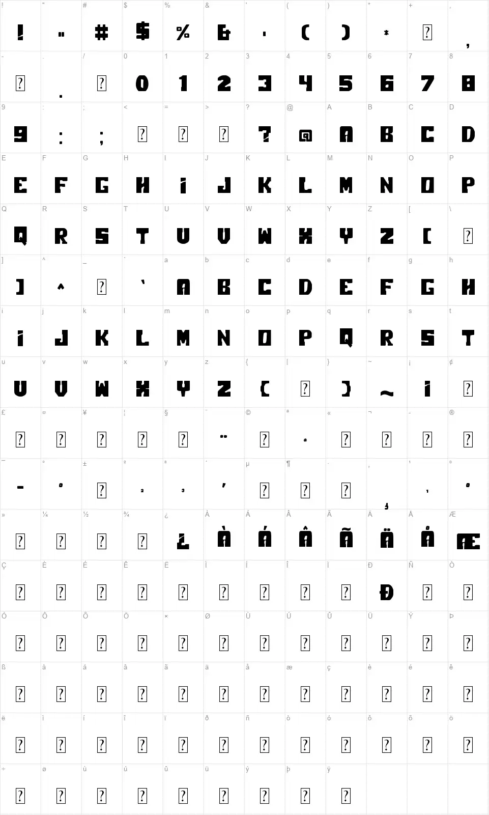 Polar Pressfont character map