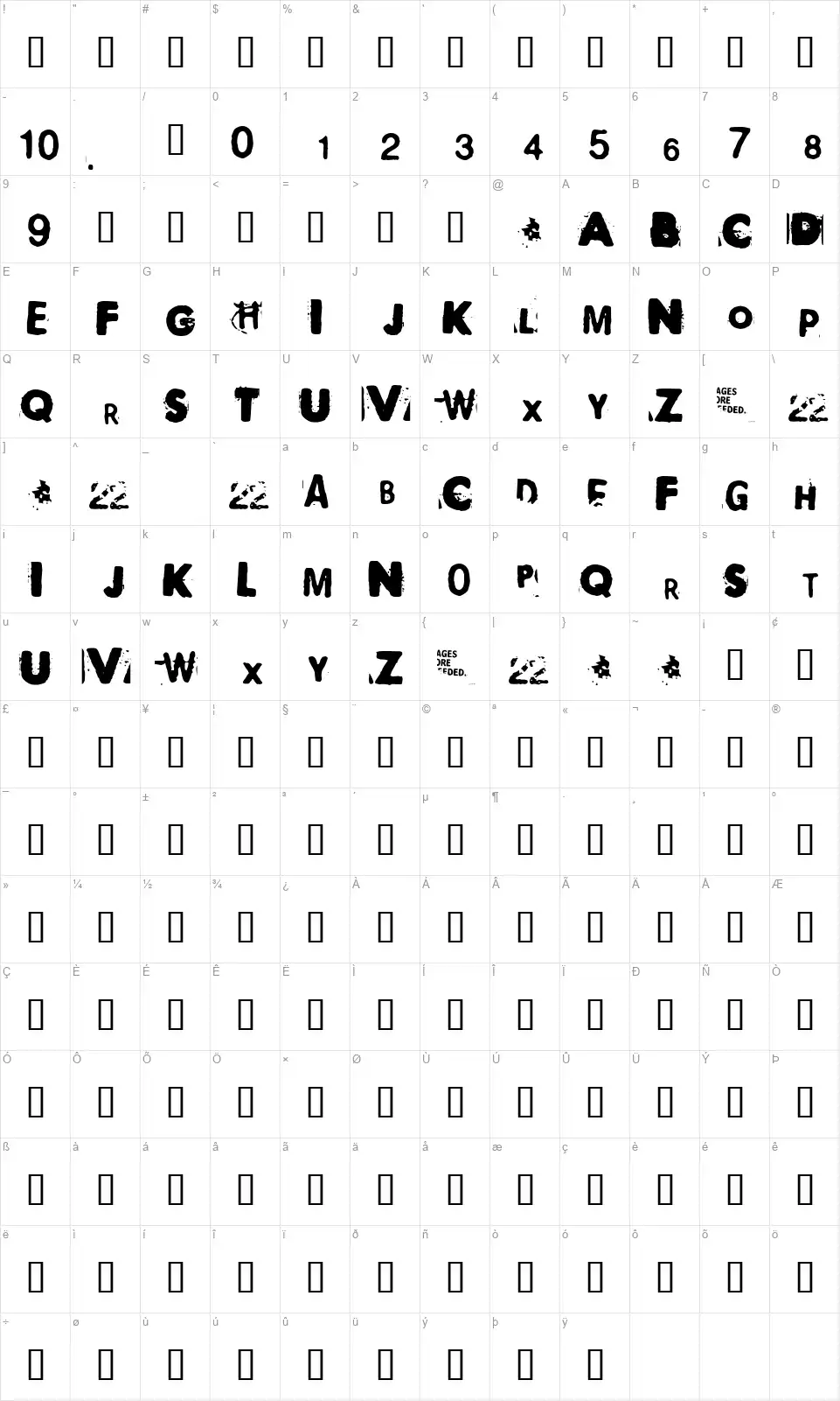 Polaroid 22font character map