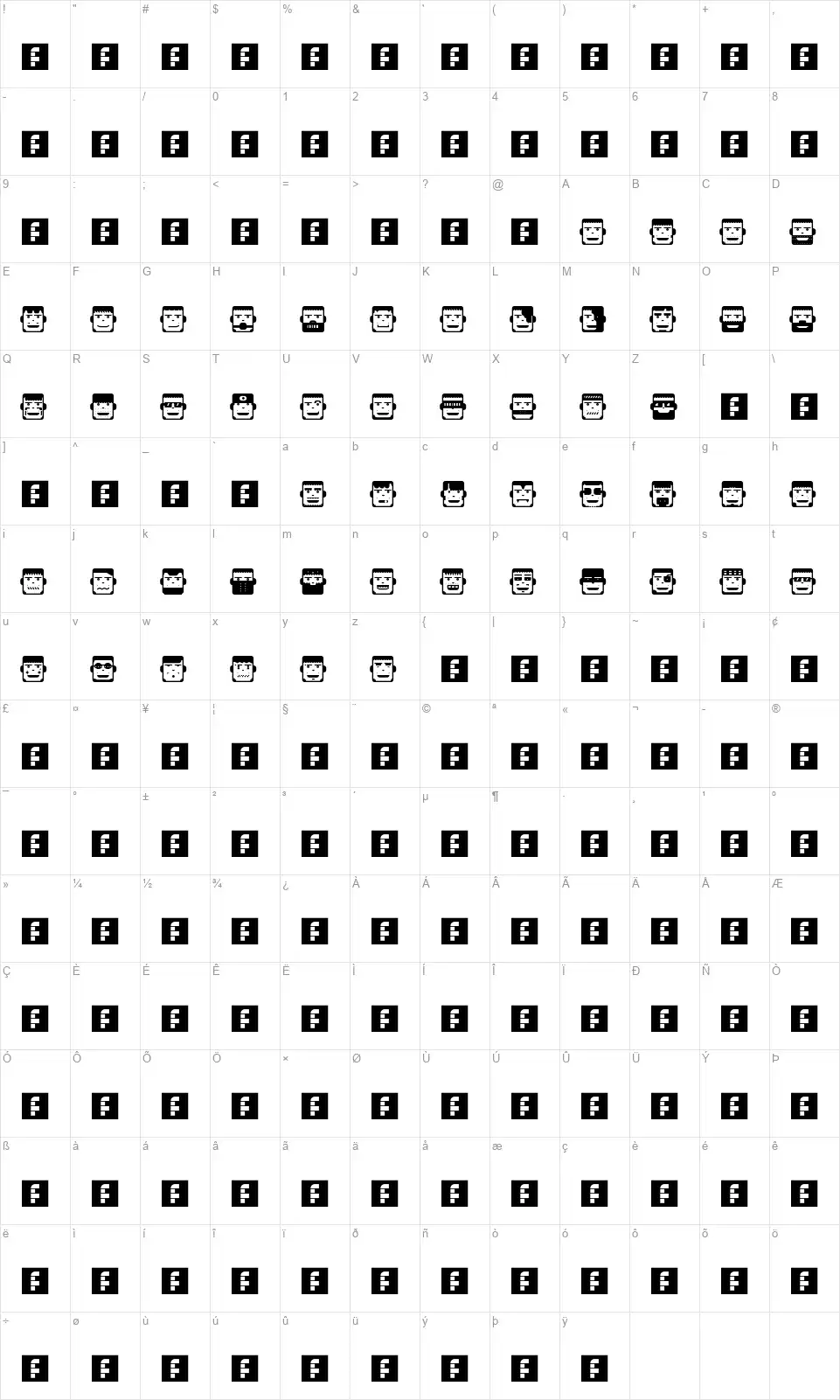 PolyFacefont character map