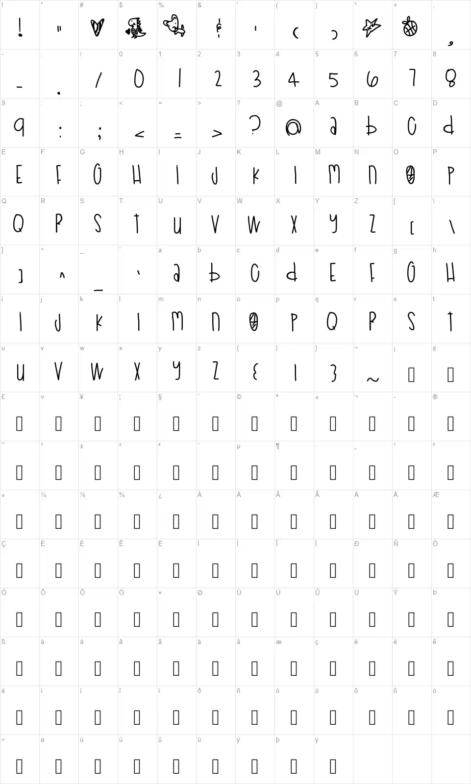 Poodle Doodlesfont character map