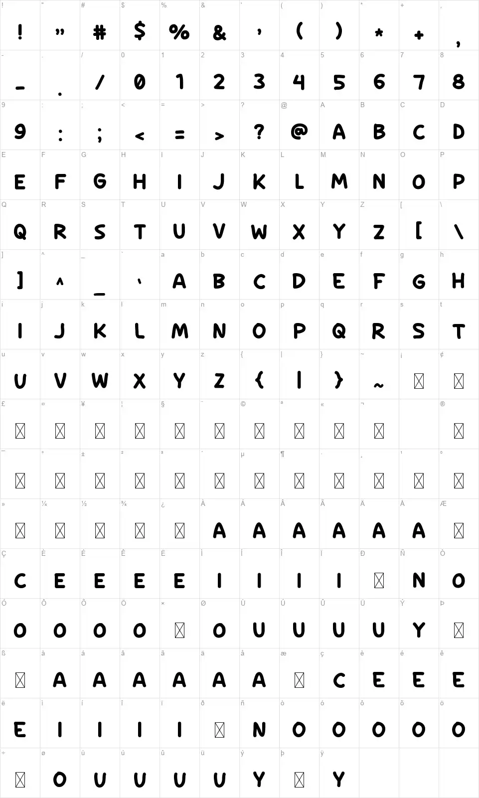 POSTUSfont character map