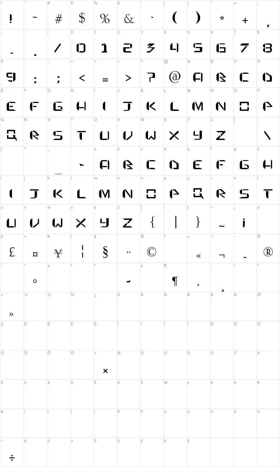 Praetorian Defiancefont character map