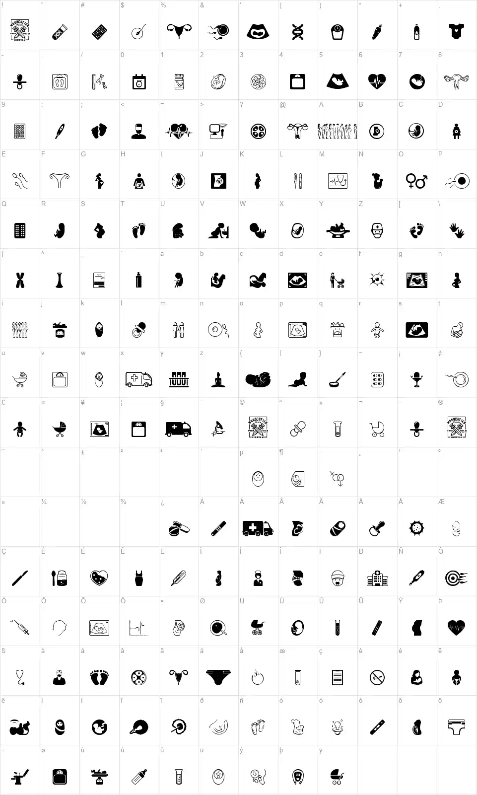 Pregnancyfont character map