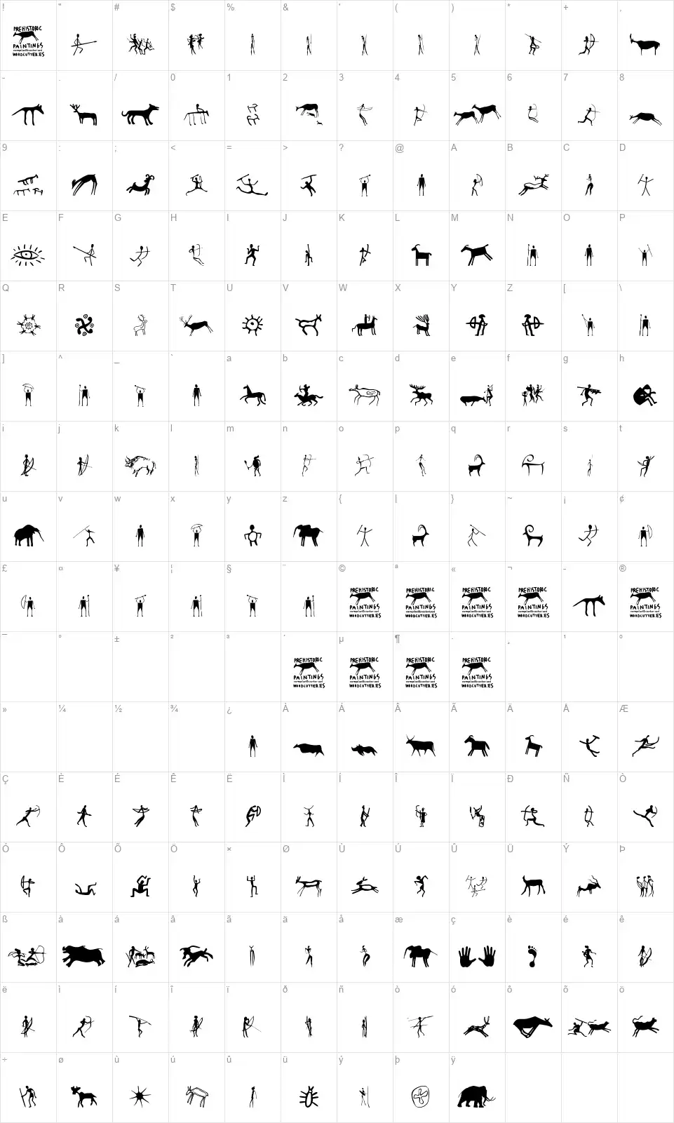 Prehistoric Paintingsfont character map