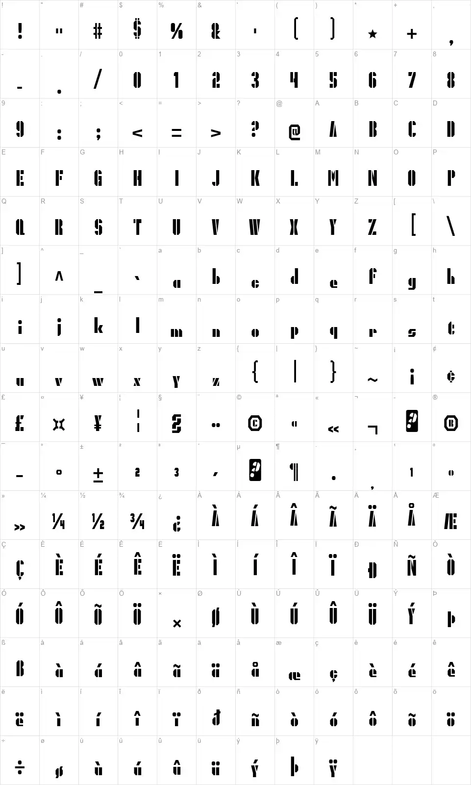 President Gasfont character map