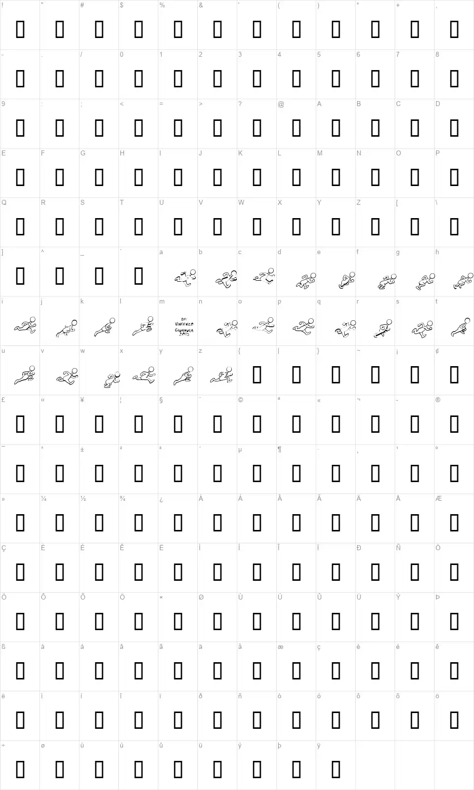 Preston Blair Runfont character map