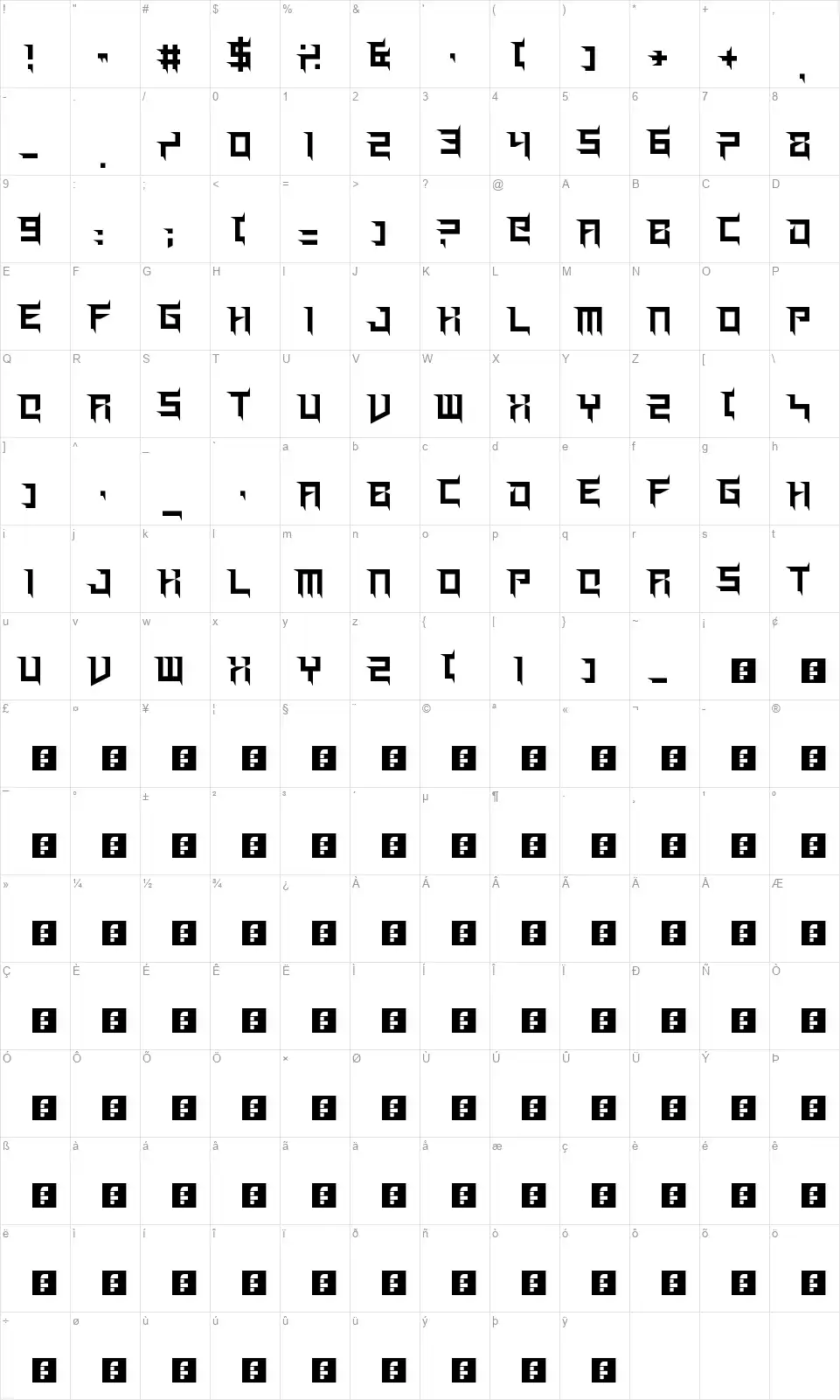 Prick Habitfont character map
