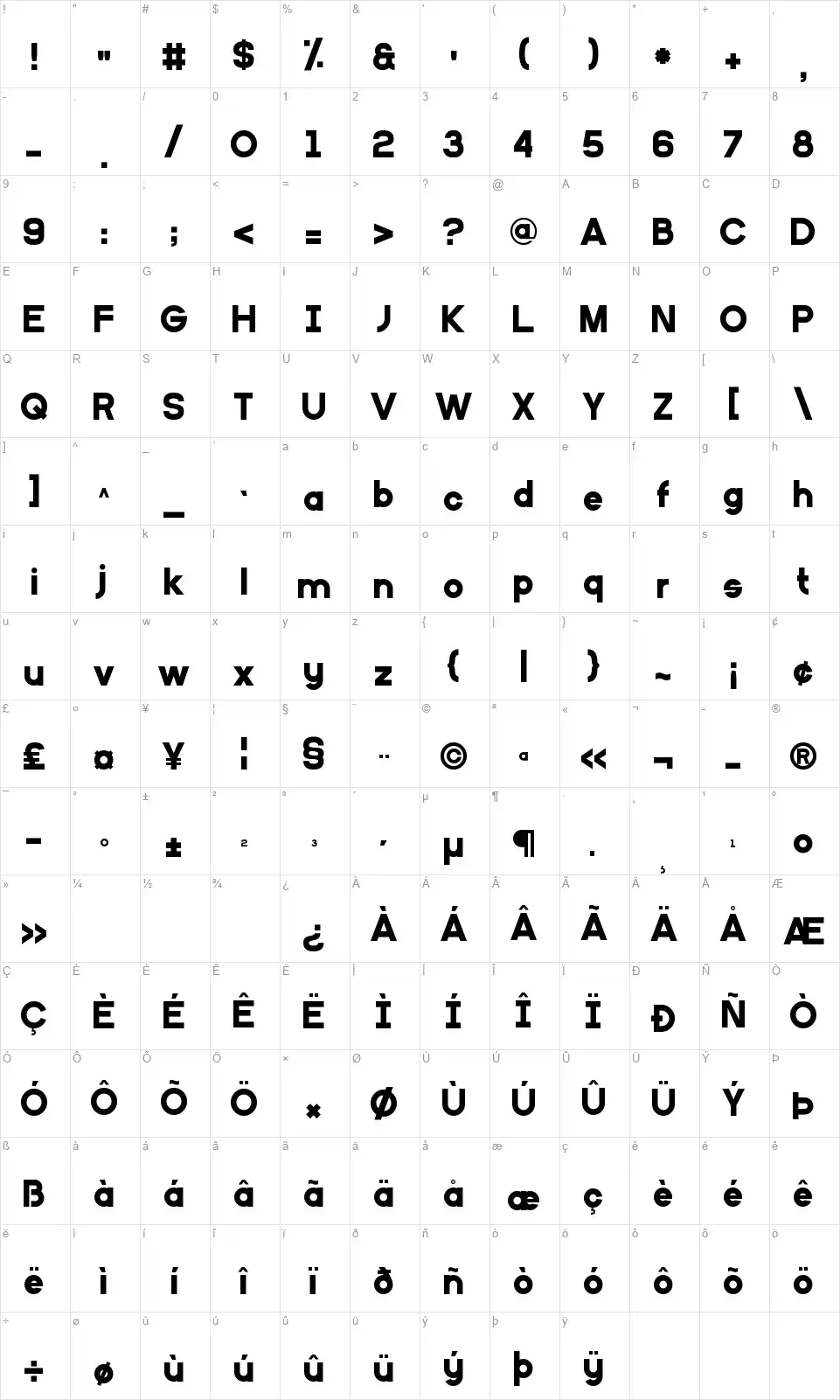 Primary Schoolfont character map