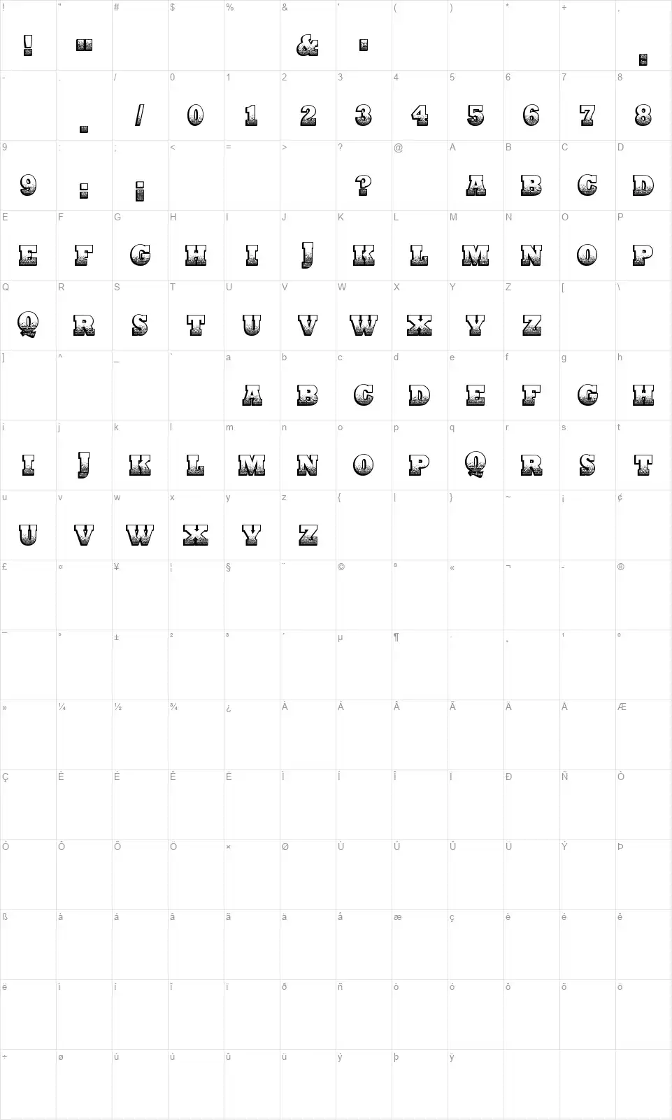 Print Oldyzfont character map