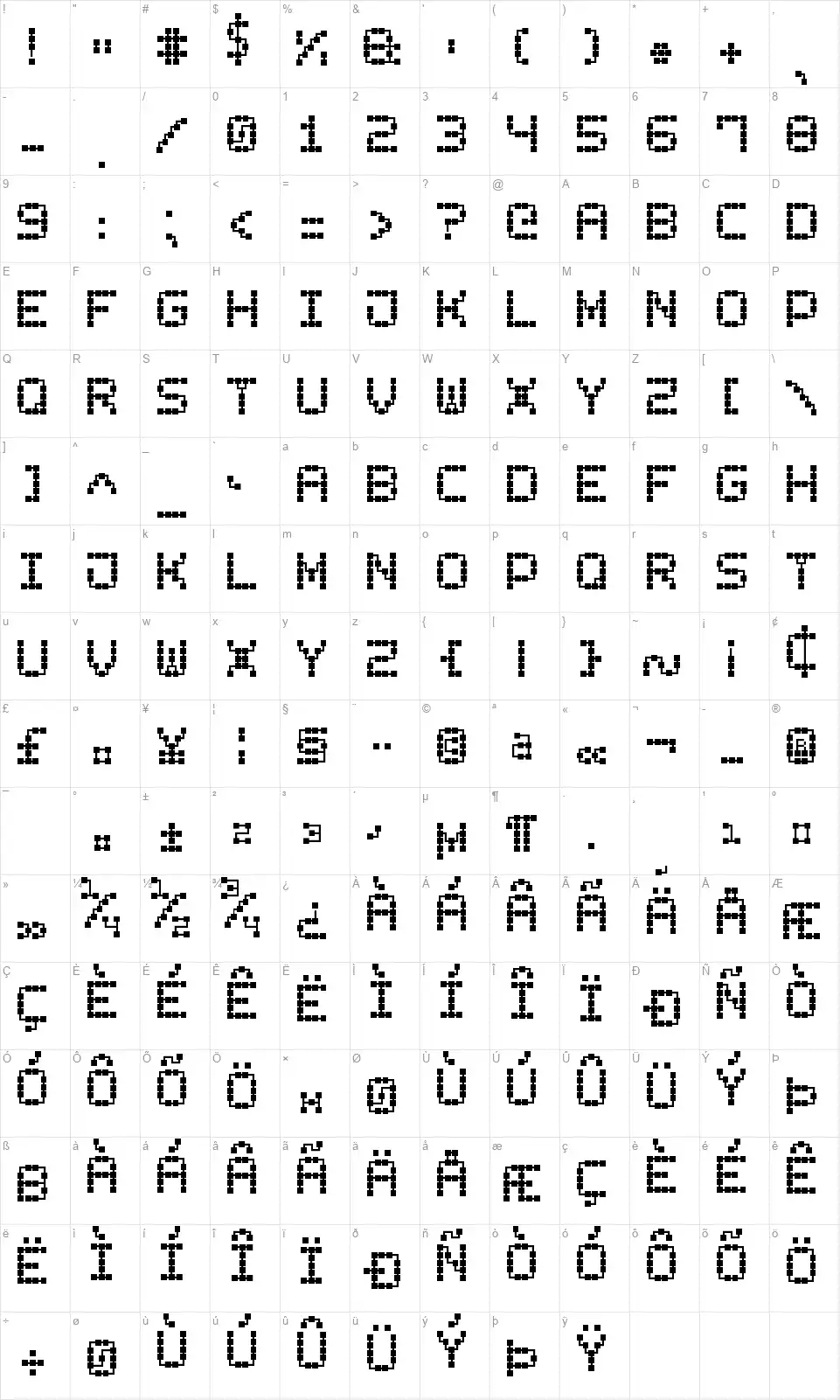 Printed Circuit Board-7font character map