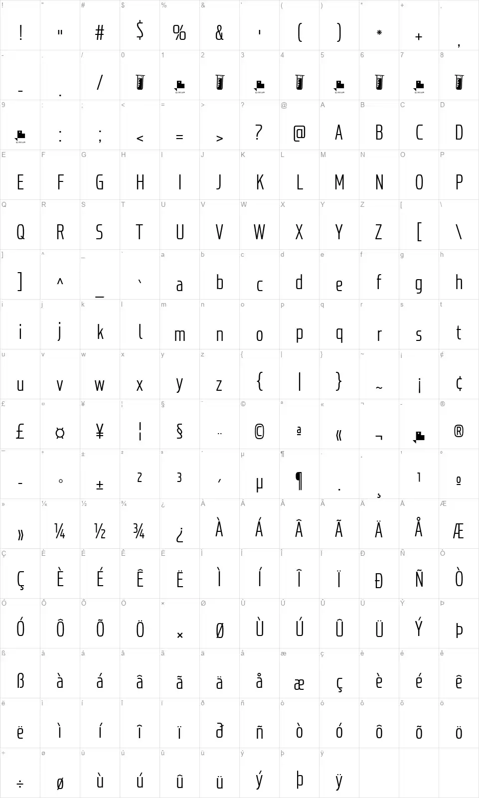 Probetafont character map