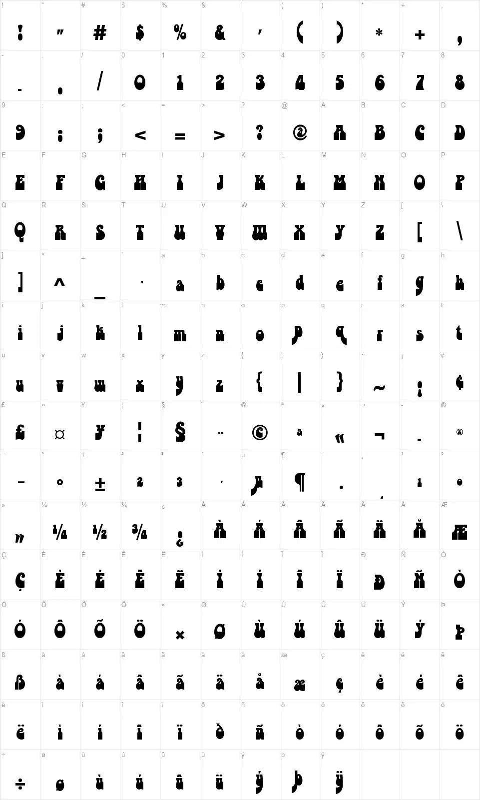 Psychedelia HMfont character map