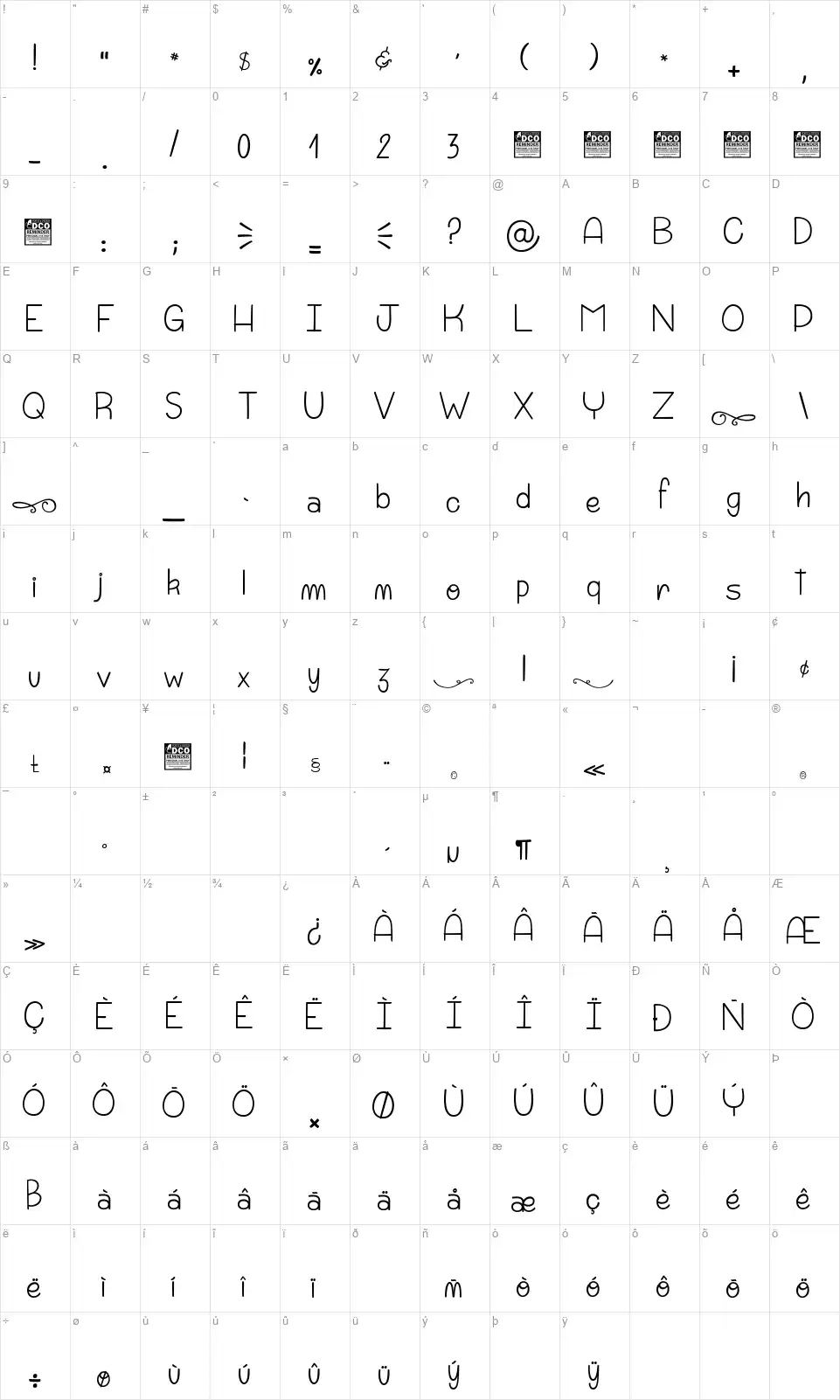 Punchline&Galimatiasfont character map