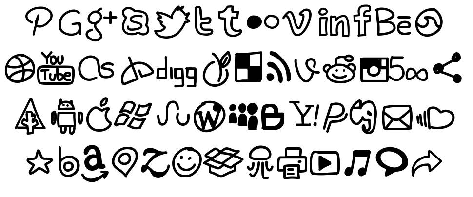PW Handy Social Icons písmo Exempláře