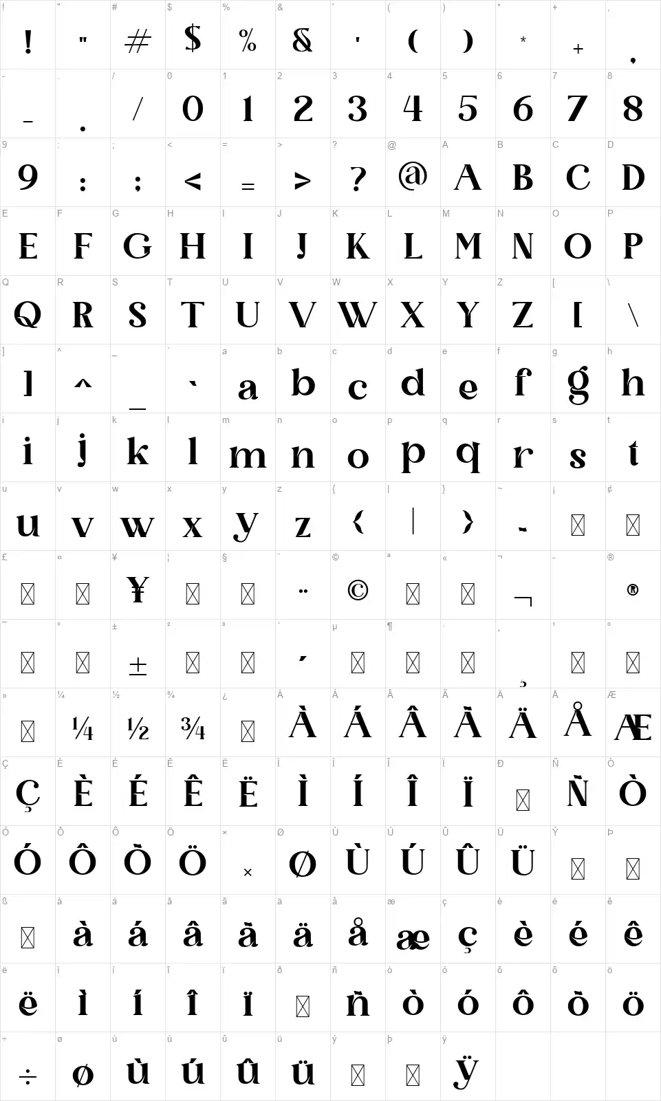 Qanect Elegantfont character map