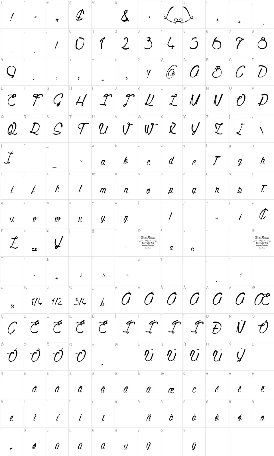 Quality Streetfont character map