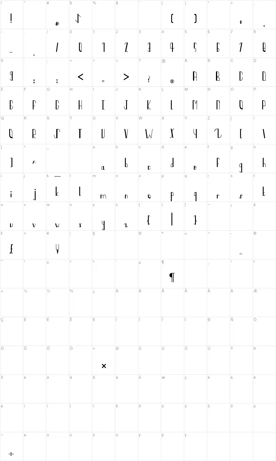 Quater Circlesfont character map