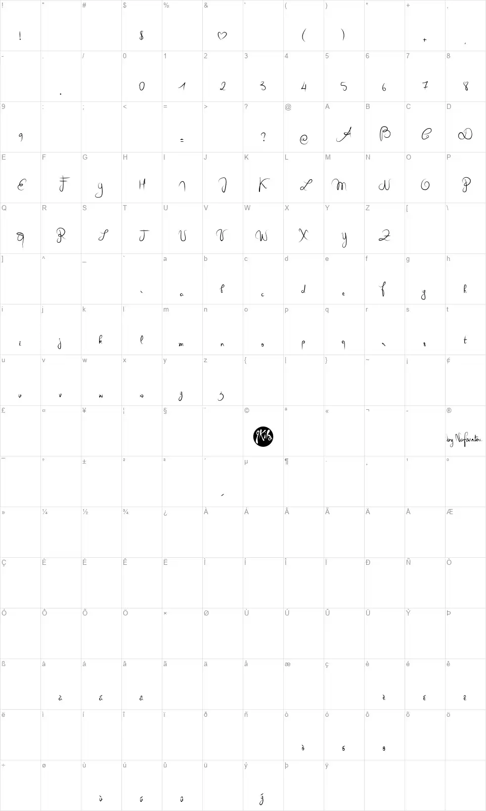Queen of todayfont character map