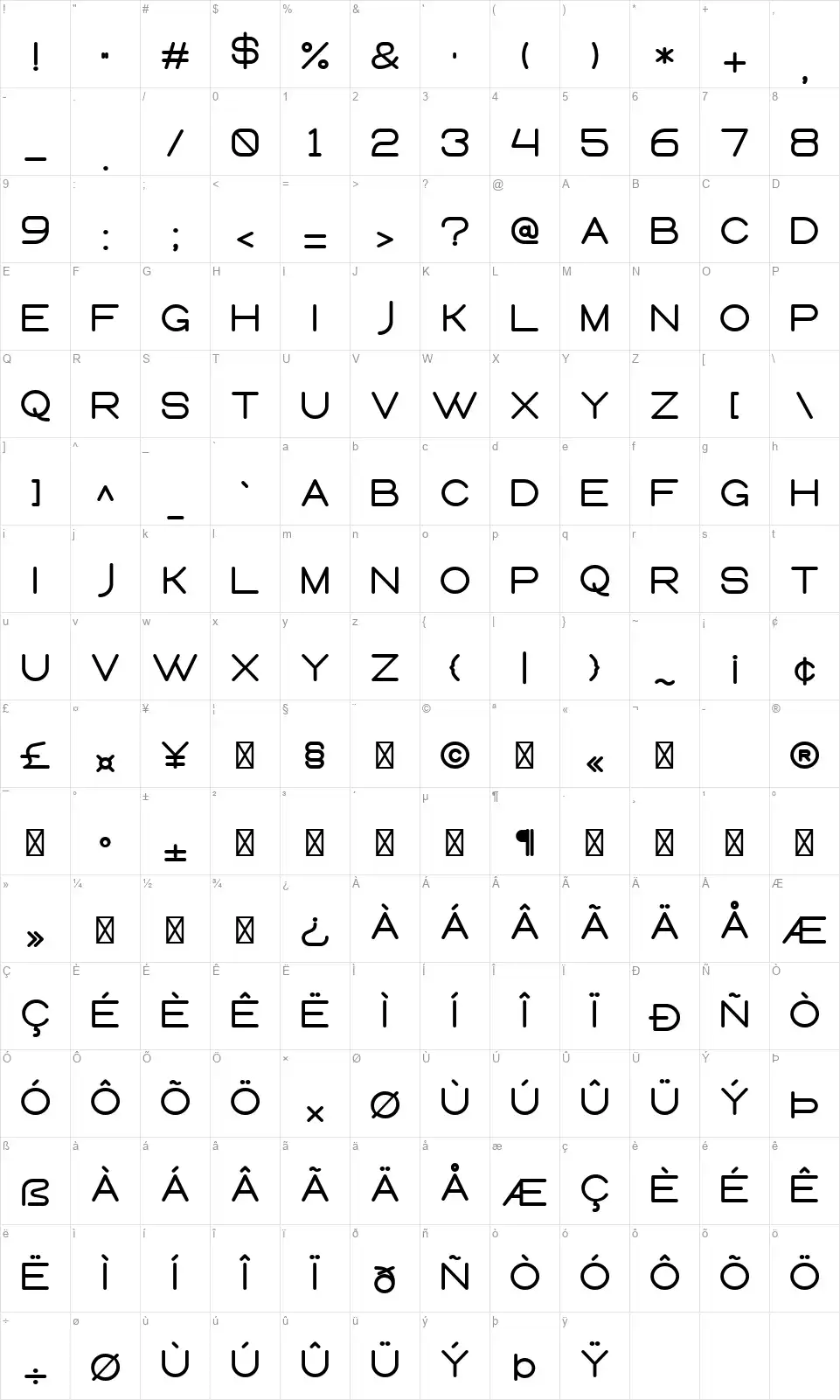 Queentalfont character map