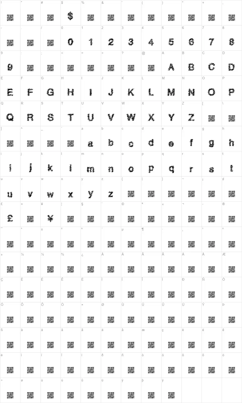 Quick Scratchfont character map