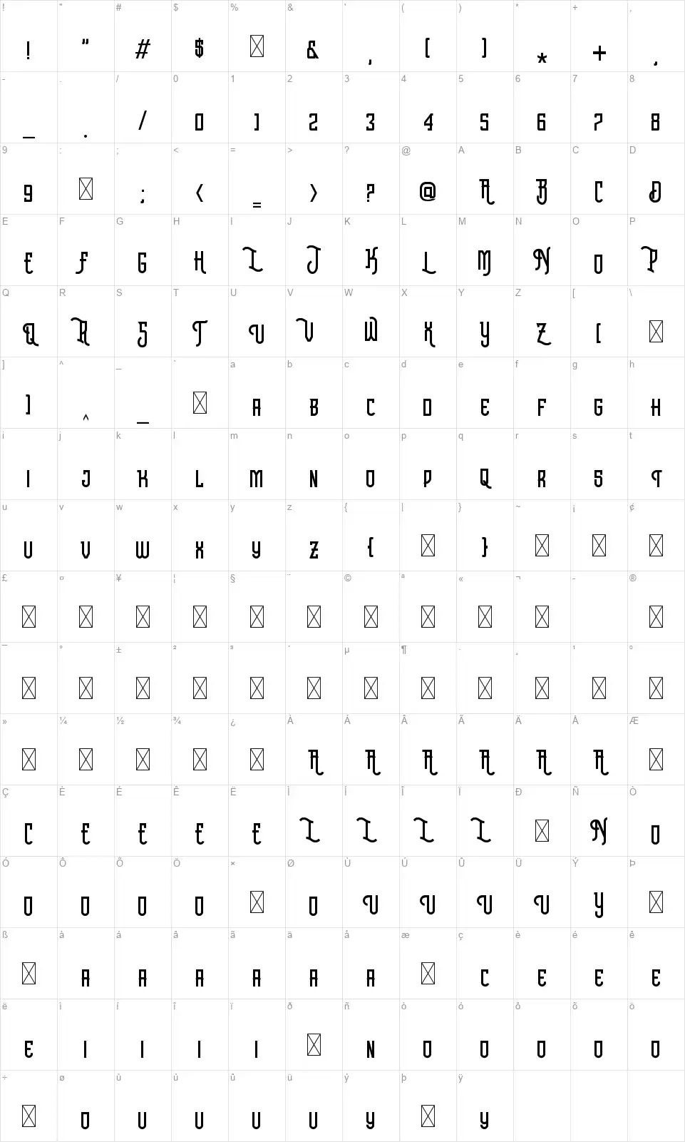 Quicker Machinefont character map