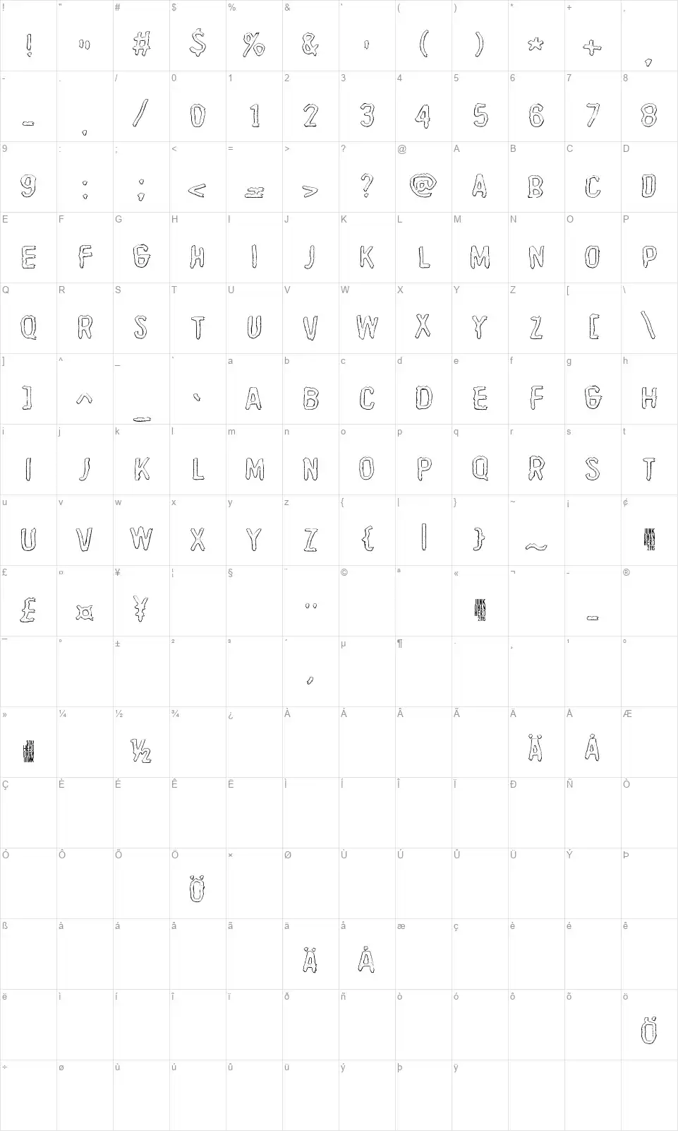 Quicksand Xfont character map