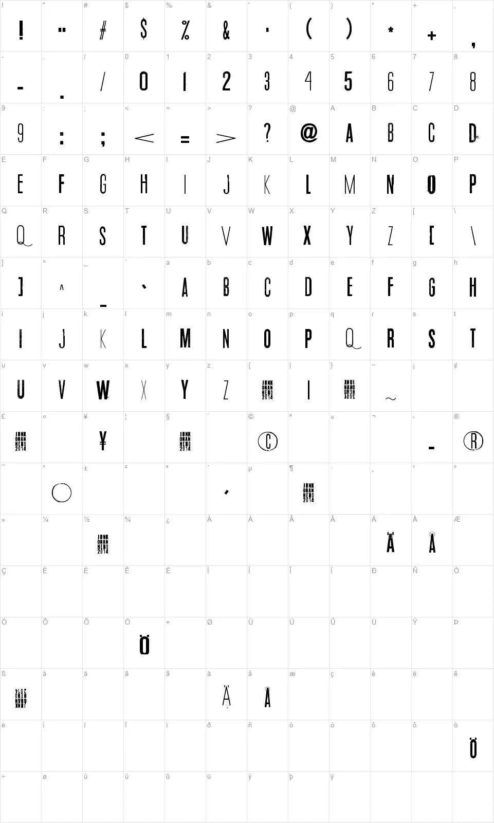 Quiet Zoofont character map