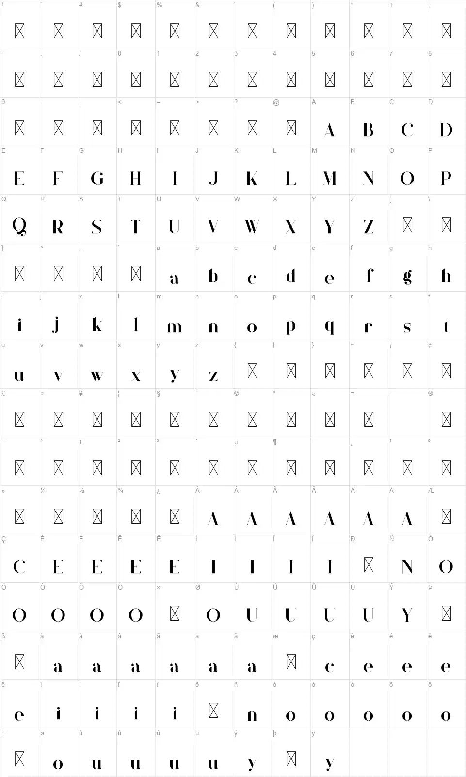 Quilinfont character map