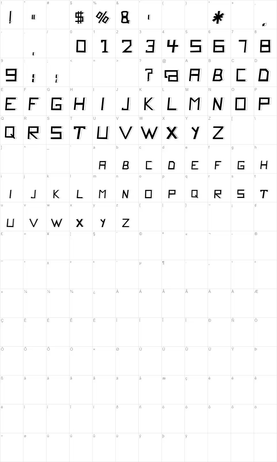Quito Chickenfont character map