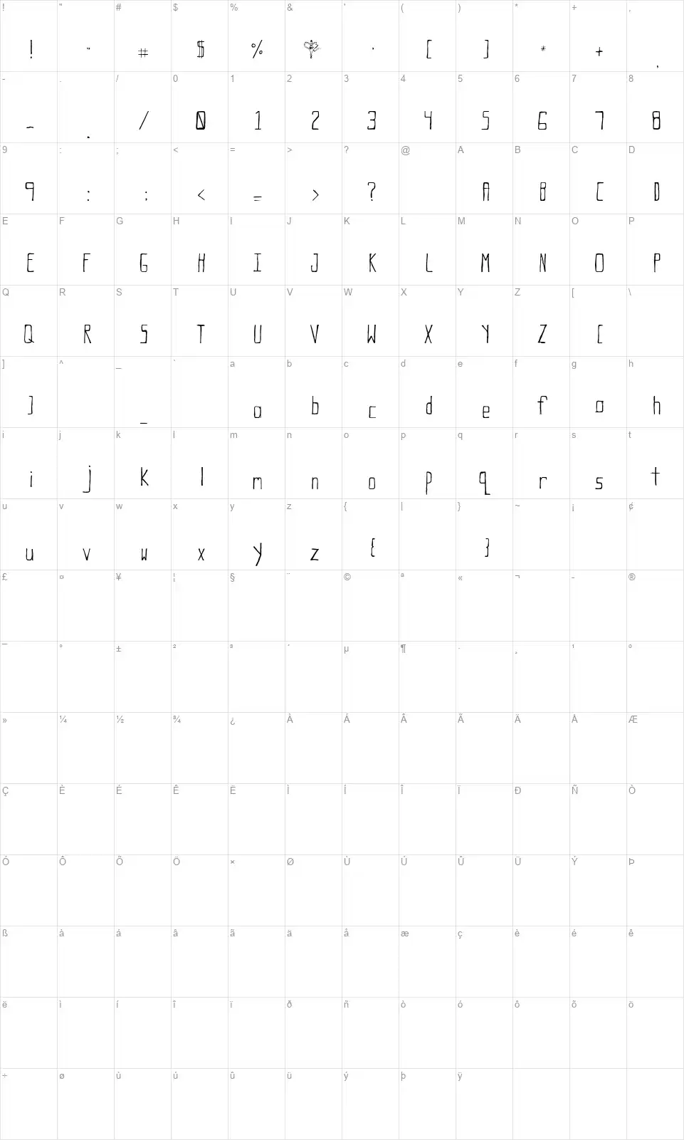 Rat Scratch Tallfont character map
