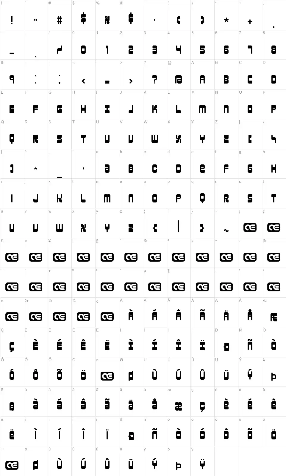 Reason BRKfont character map
