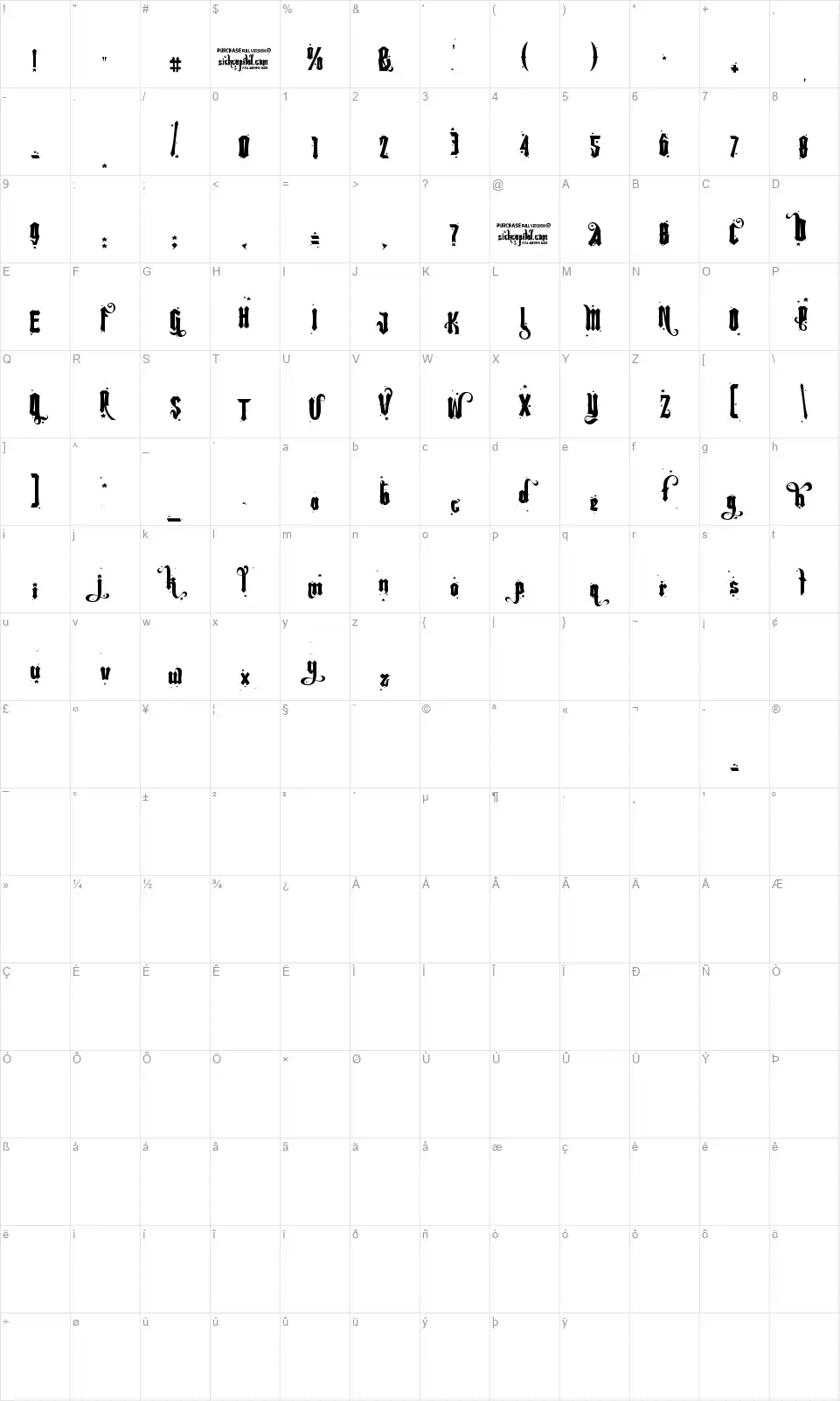 Rebel Pixyfont character map