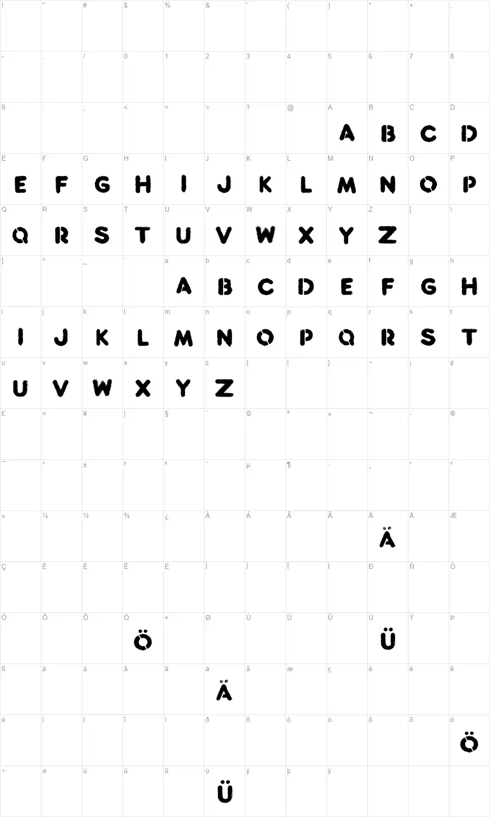 Reclaimfont character map