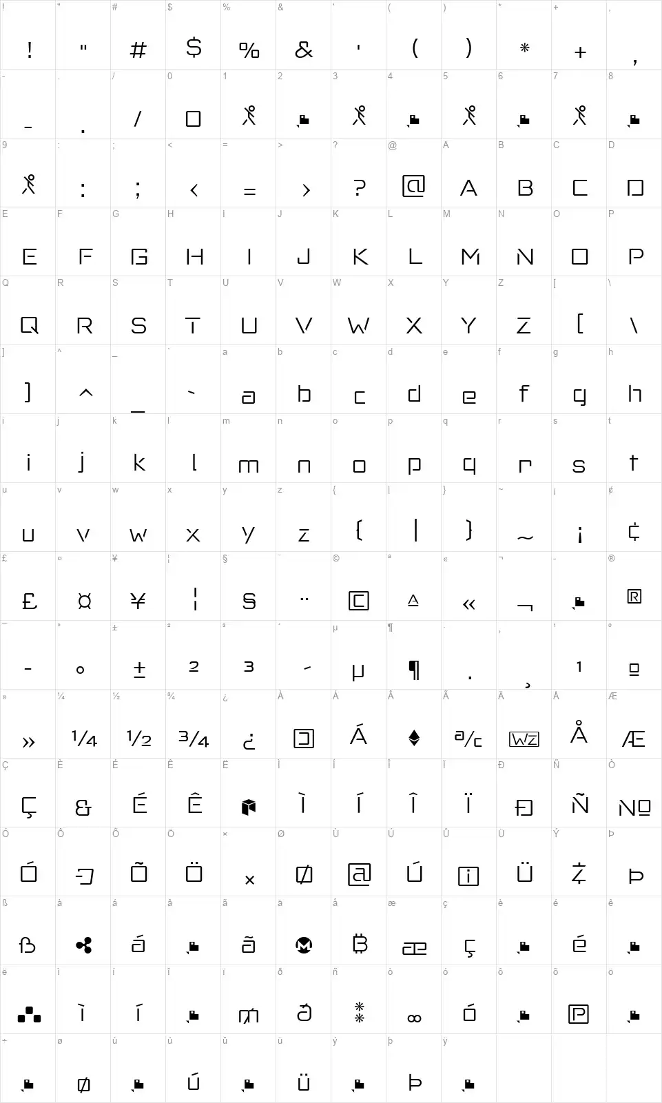 Red Thinkerfont character map