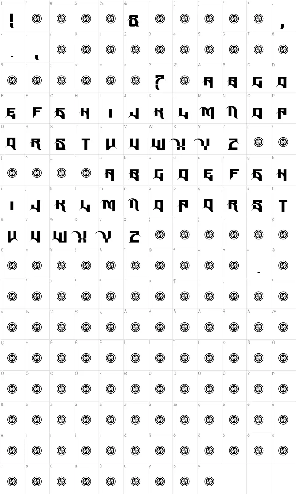 Reposedfont character map