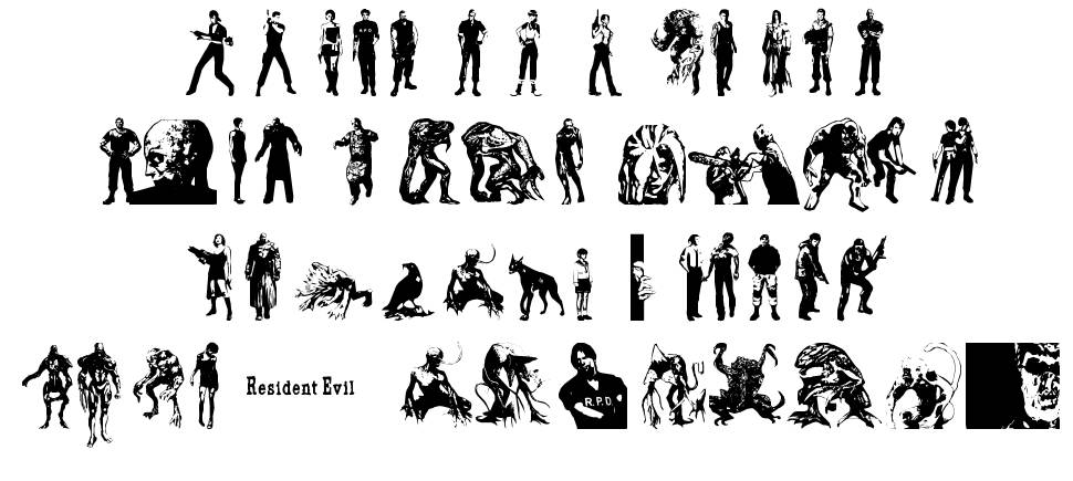 Resident Evil Characters шрифт Спецификация