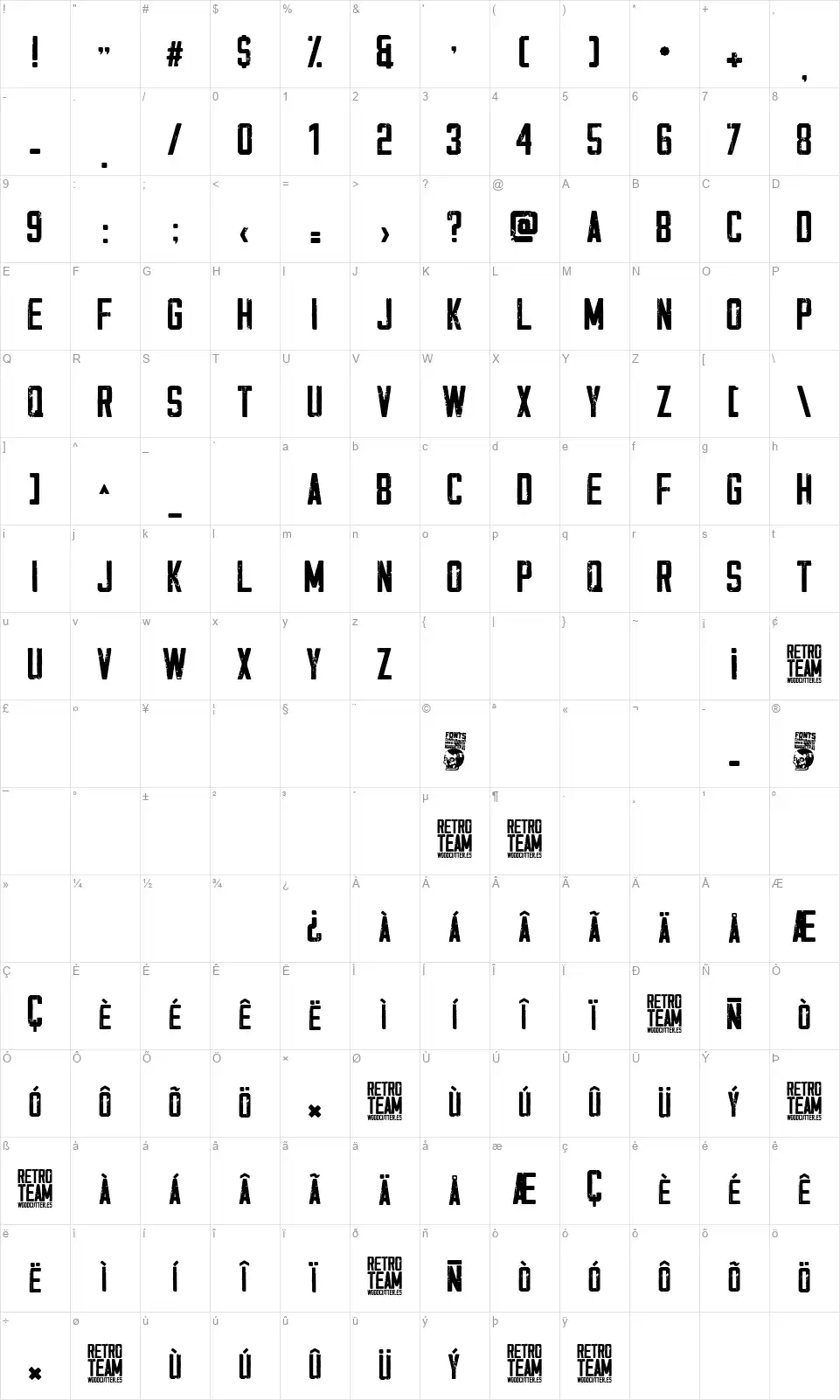 Retro Teamfont character map